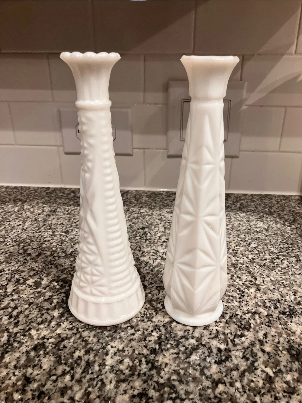 2 White Milk Glass Bud Vases Classic Home Accent